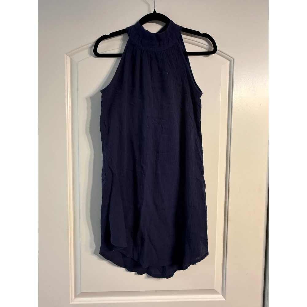 Womens Shift Dress Small Navy Blue Halter Crinkle Gauze Breezy Summer Chic Boho
